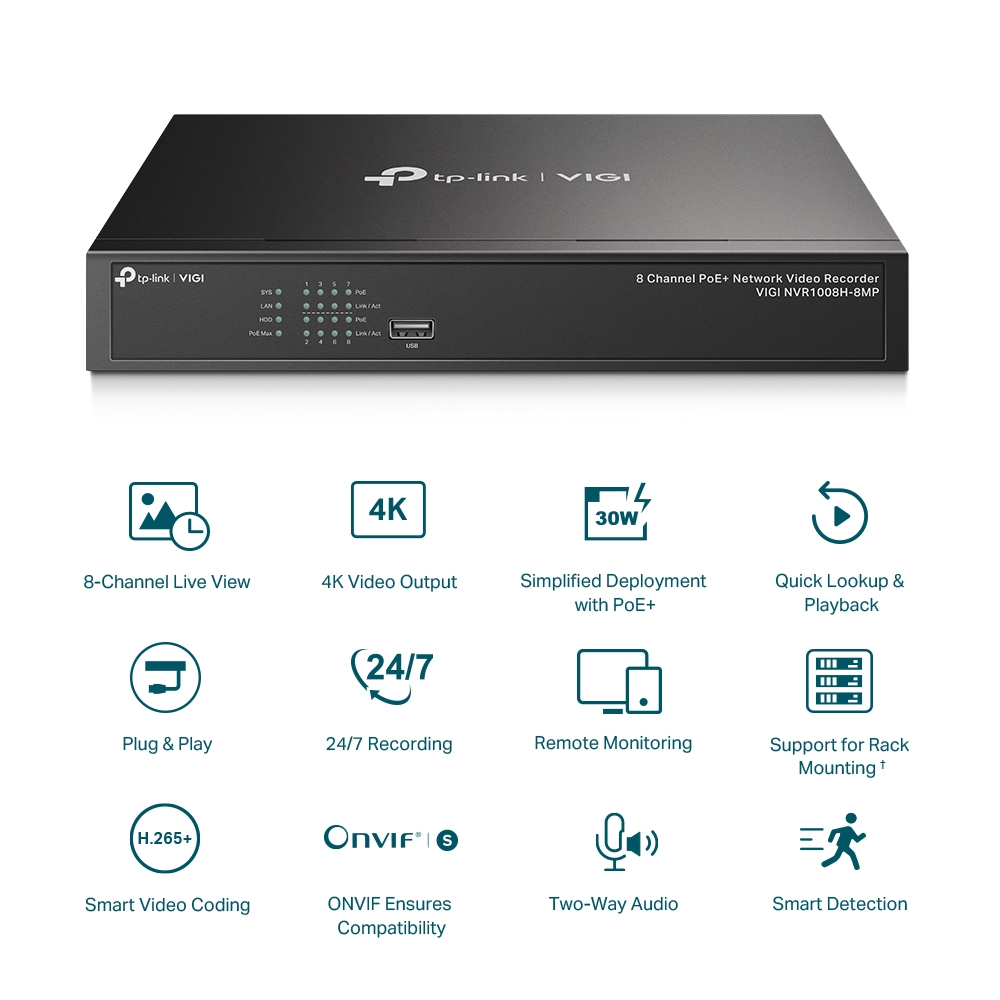 TP-Link VIGI NVR1008H-8MP (8 Channel Network Video Recorder)