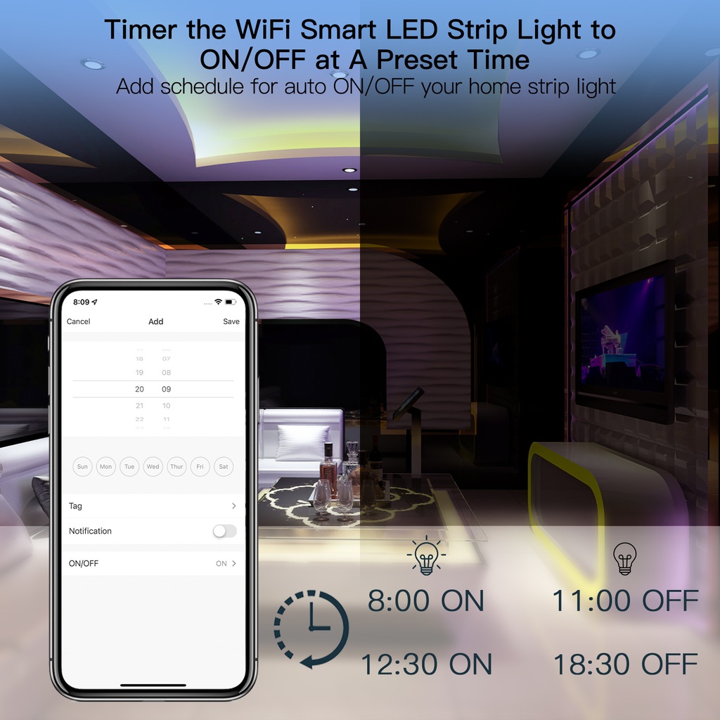 MOES Smart RGB LED Strip 5M, Wi-Fi