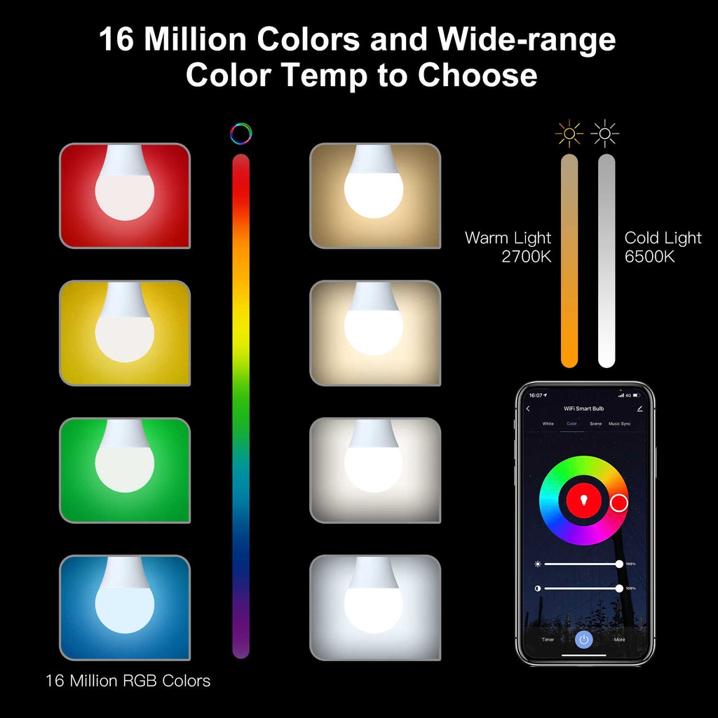 MOES Smart RGB Light Bulb, Wi-Fi